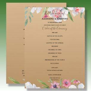 White Narcissus on Champagne Gold Wedding Program Programme