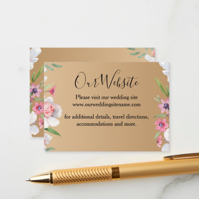 White Narcissus on Champagne Wedding Enclosure Card (Front/Back In Situ)