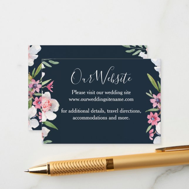White Narcissus on Navy Wedding Enclosure Card (Front/Back In Situ)