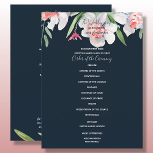 White Narcissus on Navy Wedding Program Programme