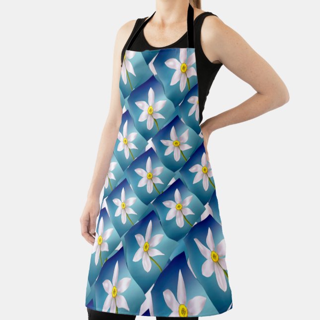 White Narcissus Pattern Apron (Insitu)