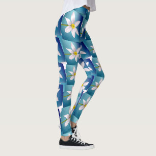 White Narcissus Pattern Leggings