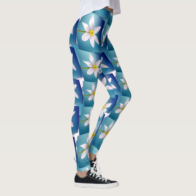 White Narcissus Pattern Leggings (Right)