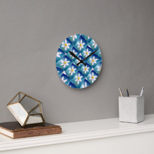 White Narcissus Pattern Round Clock