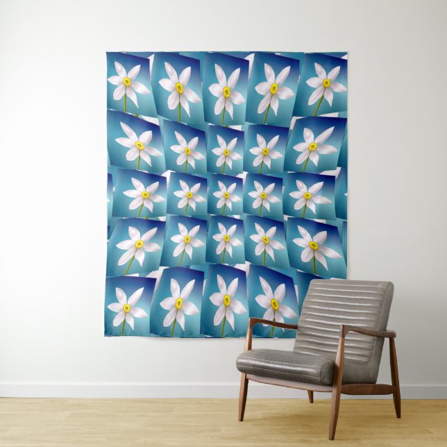 White Narcissus Pattern Tapestry (In Situ)