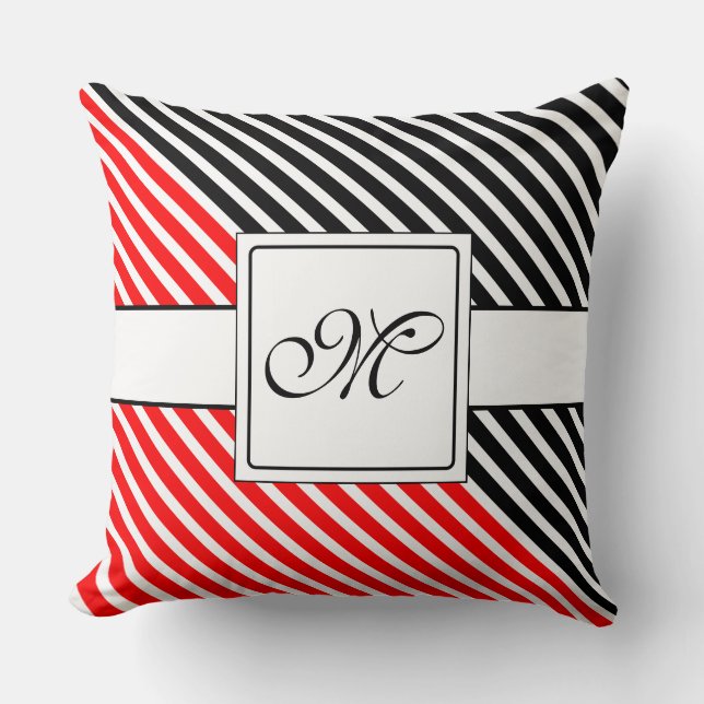 White Narrow Stripes + your back-colour & monogram Cushion (Front)
