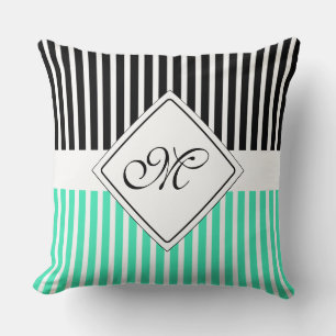 White Narrow Stripes + your back-colour & monogram Cushion