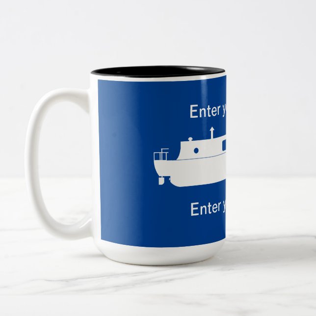 White Narrowboat emblem with text Two-Tone Coffee Mug (Left)