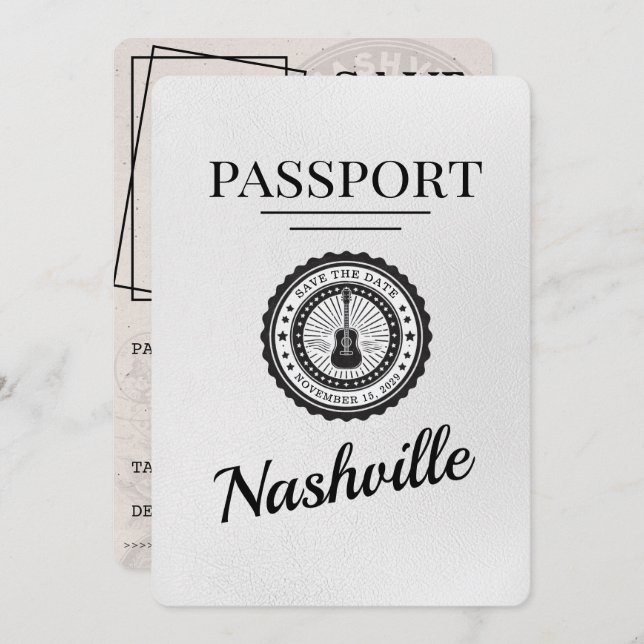 White Nashville Passport Save The Date (Front/Back)