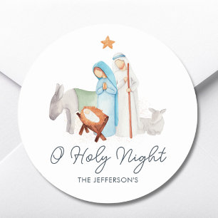 White Nativity Religious Christmas Classic Round Sticker