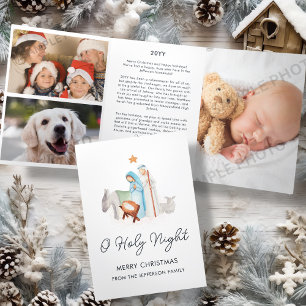 White Nativity Religious Christmas  Tri-Fold Holiday Card