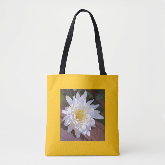 white natural chrysanthemum flower design tote bag (Front)
