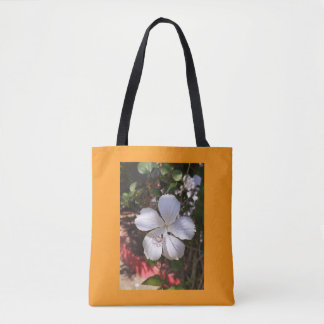 white natural hibiscus flower design tote bag
