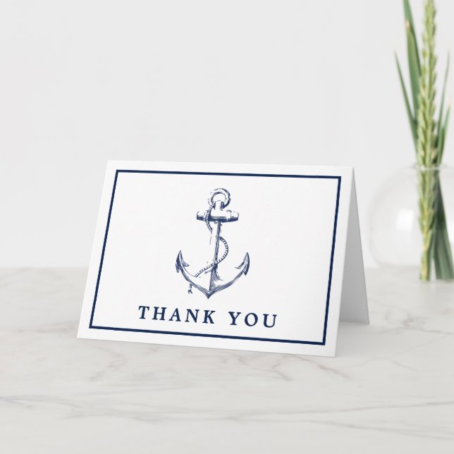 White Nautical Anchor Simple Photo Thank You Card (Front)