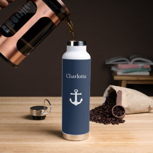 White Nautical Anchor Water Bottle