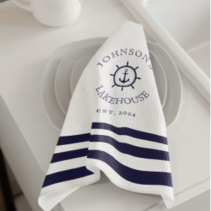 White Nautical Custom Name  Tea Towel