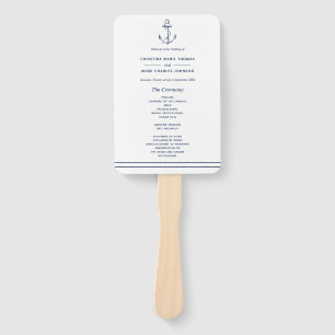 White Nautical Navy Anchor Sea Side Wedding Hand Fan