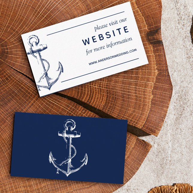White Nautical Navy Ship Anchor Wedding Website Enclosure Card (Creator Uploaded)