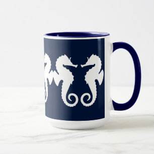 White Nautical Sea Horses Illustration Mug