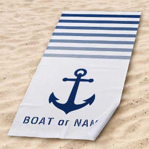 White Nautical Vintage Anchor Your Name or Boat Beach Towel