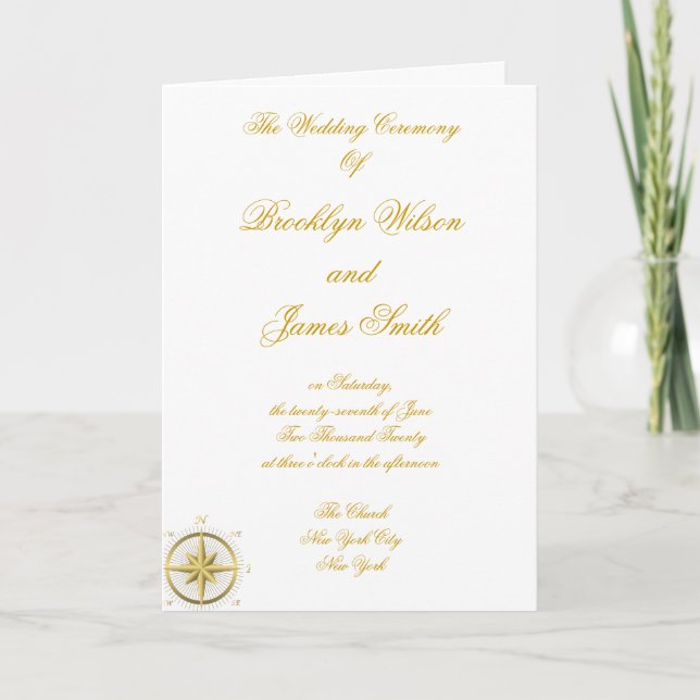 White Nautical Wedding Ceremony Programs Programme (Front)
