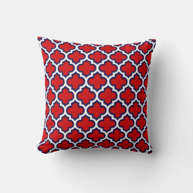 White Navy 34 Red DIY BG Moroccan Quatrefoil #5DS Cushion (Front)