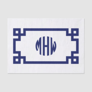 White Navy Blue Circle Monogram Greek Key DIY BG Tissue Paper