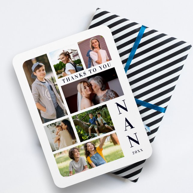 White & Navy Blue Classic 7 Multi Photos Collage Magnet (White & Navy Blue Classic 7 Multi Photos Collage Family Magnet )