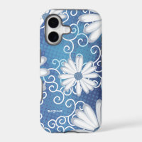 White Navy Blue Floral Tribal Daisy Tattoo Pattern