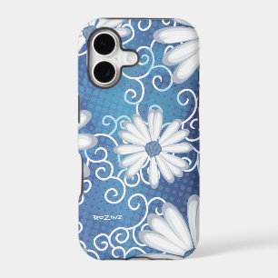 White Navy Blue Floral Tribal Daisy Tattoo Pattern
