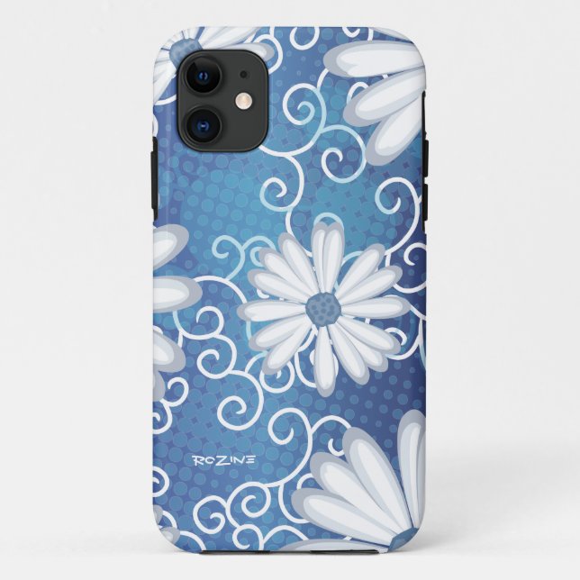 White Navy Blue Floral Tribal Daisy Tattoo Pattern Case-Mate iPhone Case (Back)