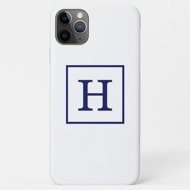 White Navy Blue Framed Initial Monogram Case-Mate iPhone Case (Back)