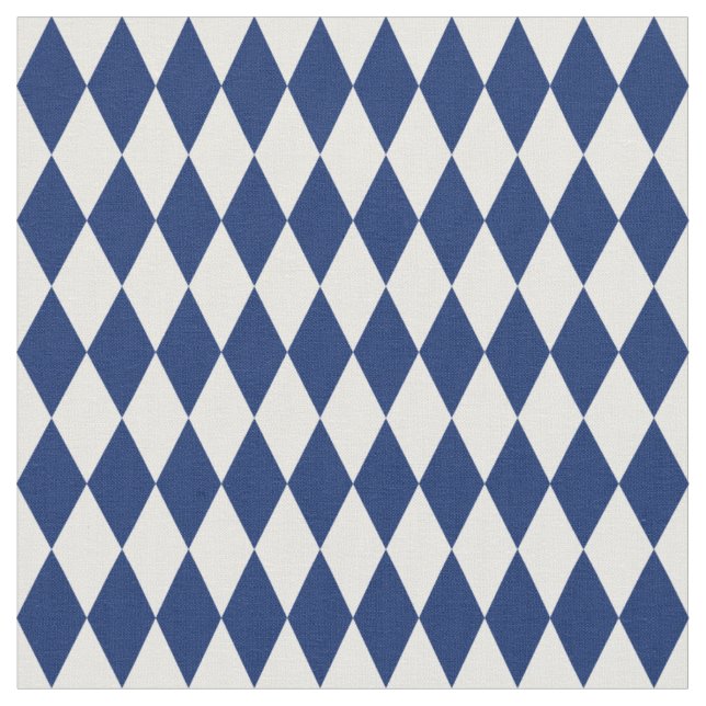 White & Navy Blue Harlequin Diamonds Fabric (Close Up)