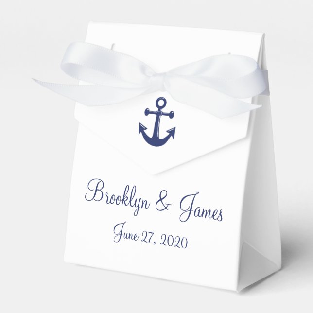White Navy Blue Nautical Wedding Favour Boxes Tent (Front Side)