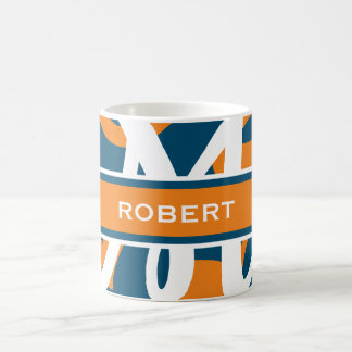 White Navy Blue Orange Monogram Personalised  Coffee Mug