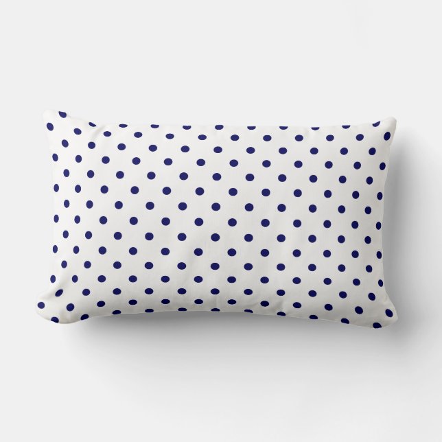 White Navy Blue Polka Dot Spot Pattern Lumbar Cushion (Front)