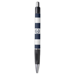 White & Navy Blue Striped Monogram Personalised