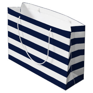 White Navy Blue Stripes Pattern {pick your color} Large Gift Bag