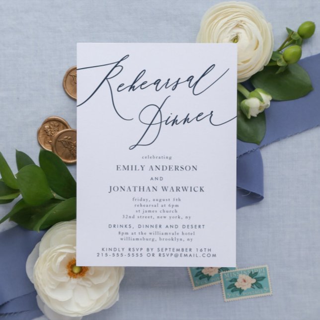 White Navy Blue Wedding Rehearsal Dinner Invitation (Creator Uploaded)