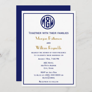 White Navy Circle Monogram Font DIY BG Invitation