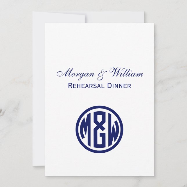 White Navy Circle Monogram Font DIY BG Invitation (Front)