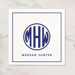 White Navy Circle Monogram Font DIY BG Napkin