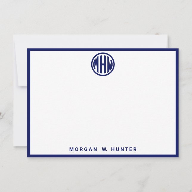 White Navy Circle Monogram Font DIY BG Thank You Card (Front)