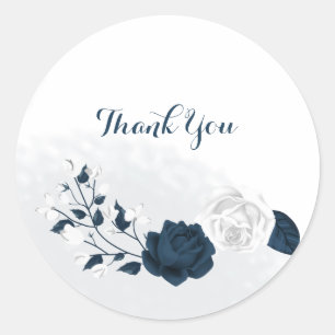white & navy flowers thank you  classic round sticker