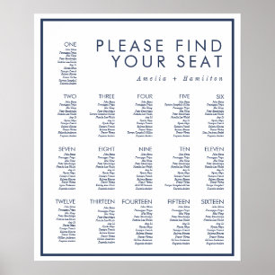 White & Navy Modern Minimal Wedding Seating Poster