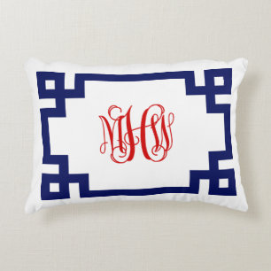 White Navy Red Greek Key Vine Monogram DIY BG Decorative Cushion