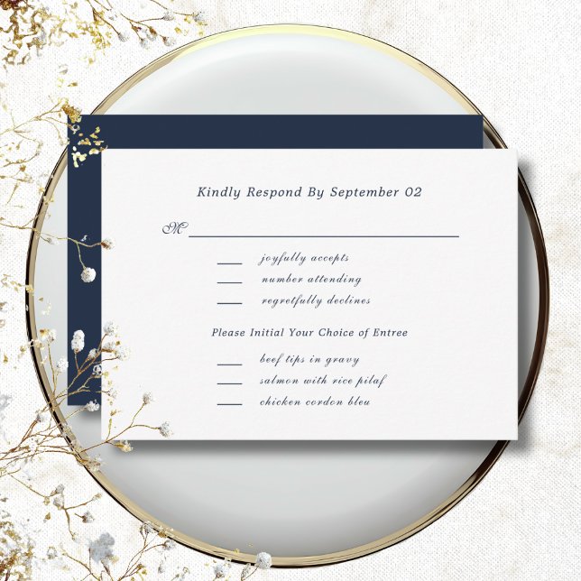 White Navy Script Menu Selection Wedding RSVP  (Creator Uploaded)