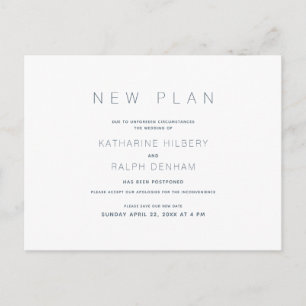 White & Navy Wedding New Plan Announcement Postcard