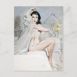 White Negligee Pin Up Postcard