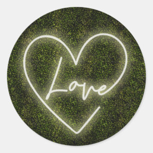 White Neon Boxwood Love Heart Wedding Classic Round Sticker